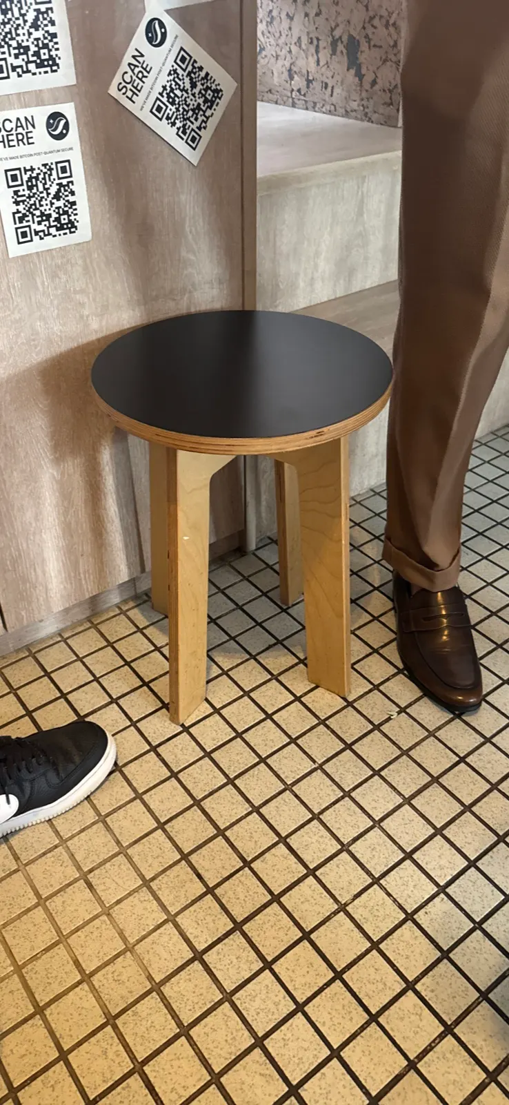 Wooden Stool with Black Top