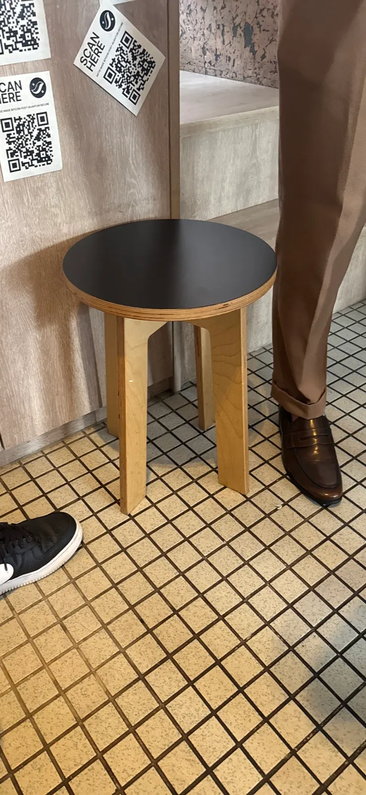 Wooden Stool with Black Top - photo 2