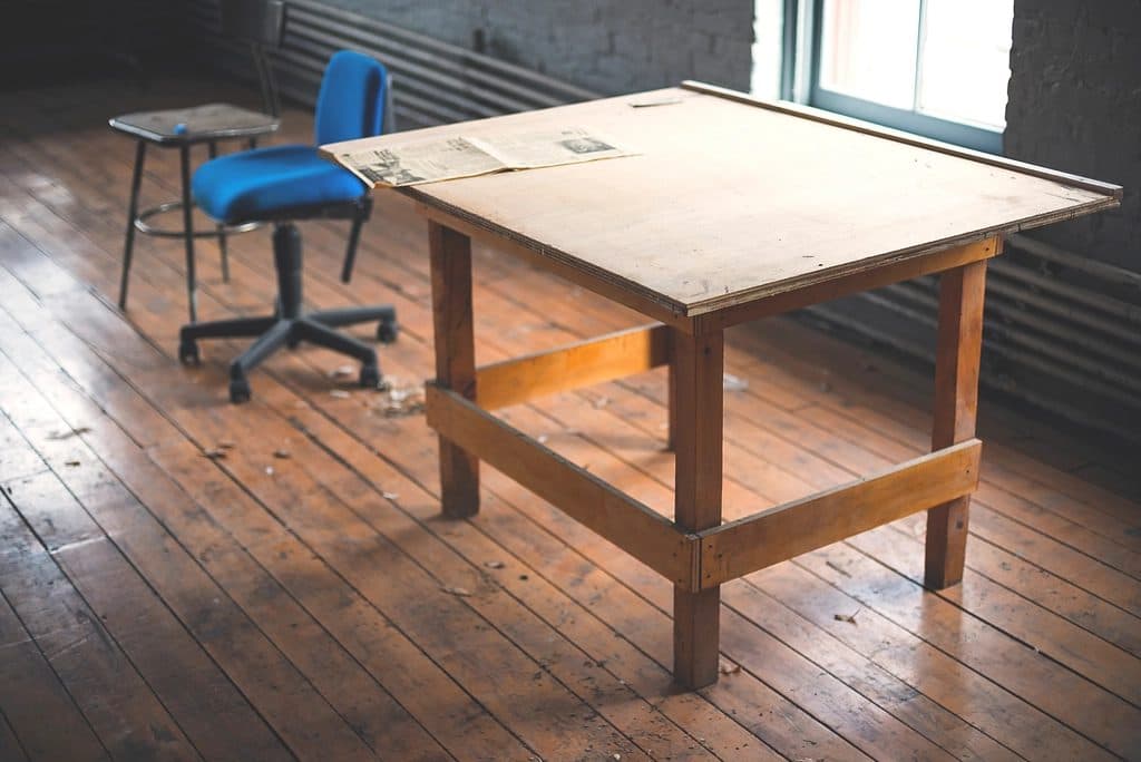 Big wooden work table, about 4 feet square