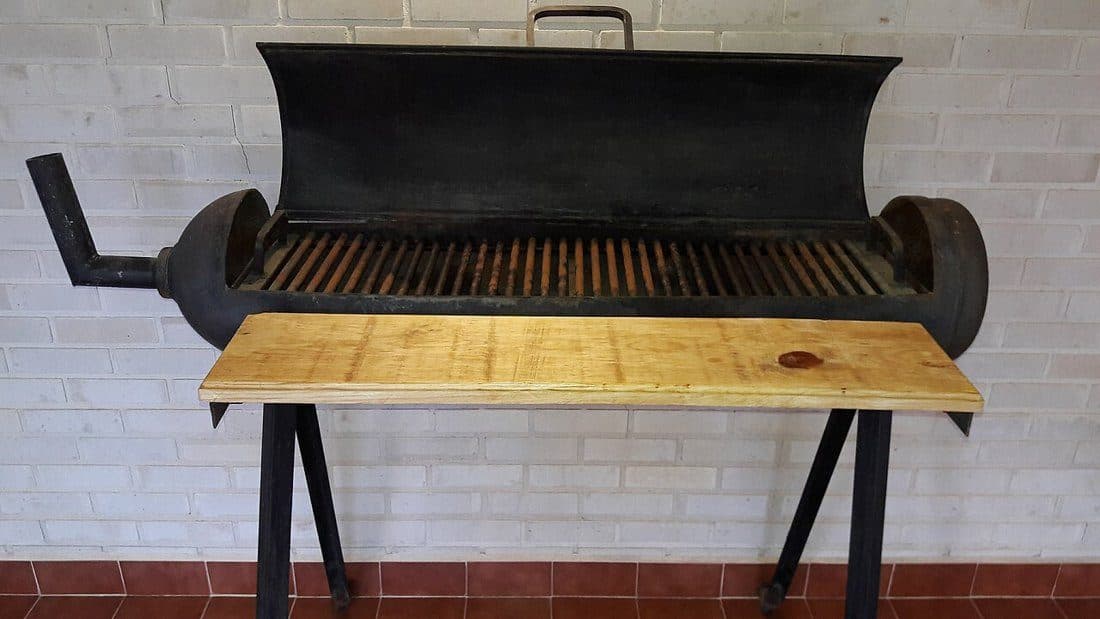 Homemade charcoal tank grill with wood front shelf