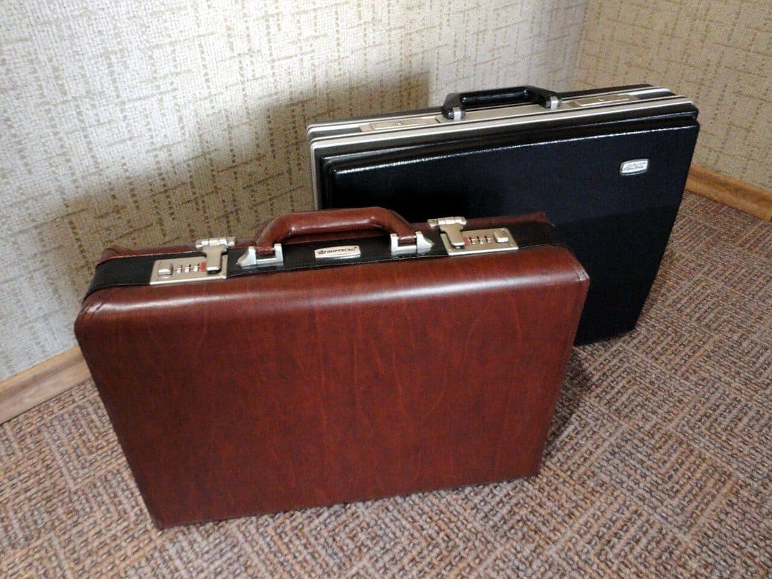 Pair of retro attache cases, brown and black