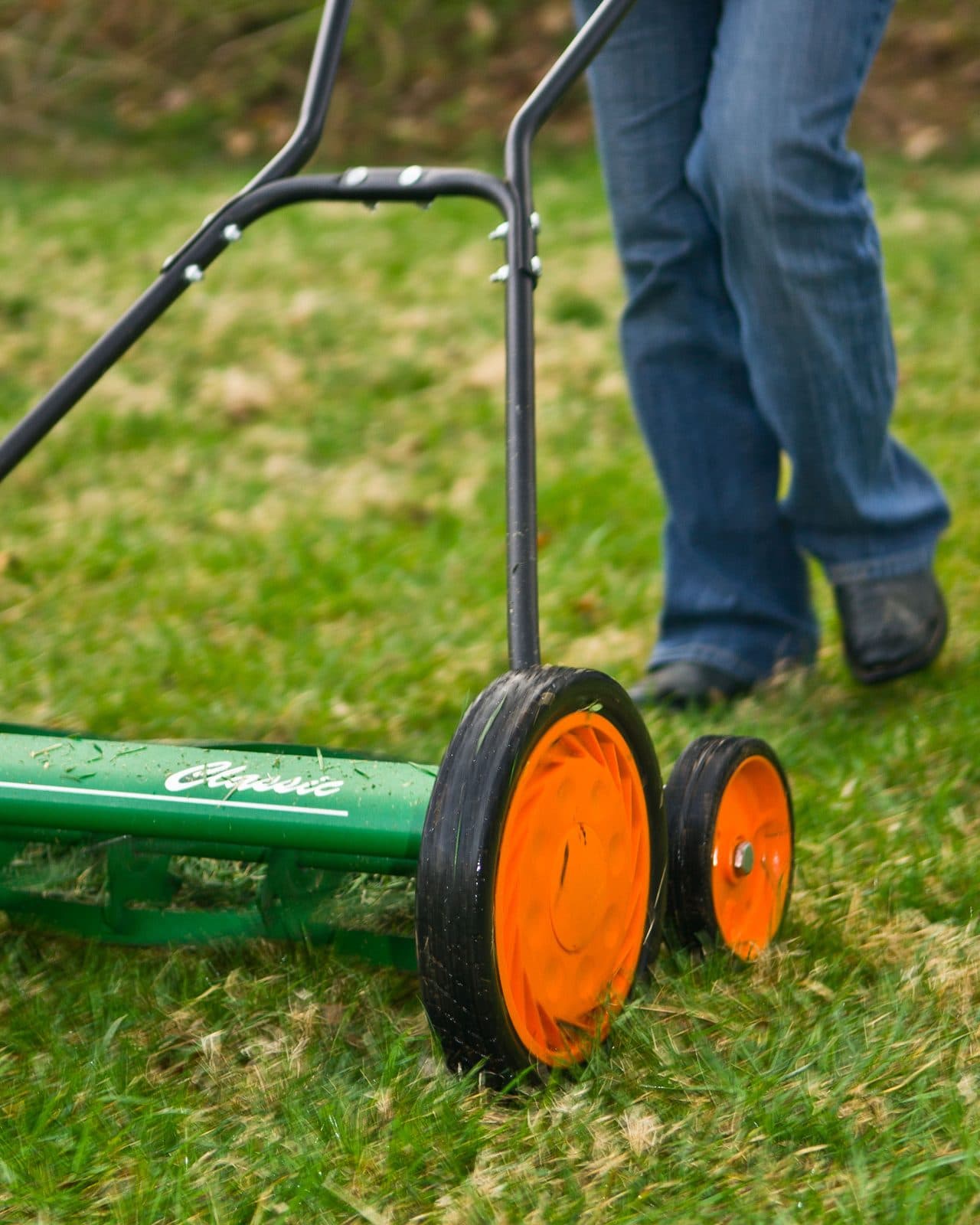 Lawn mowing with a quiet push reel mower
