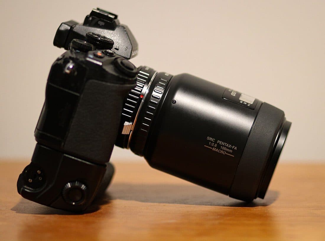 Olympus OM-D E-M1 with grip and Pentax 100mm macro