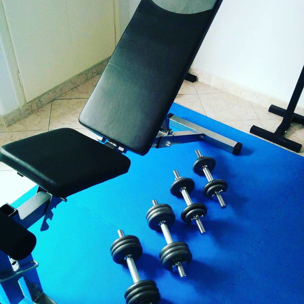 Cast iron dumbbell set with adjustable bench