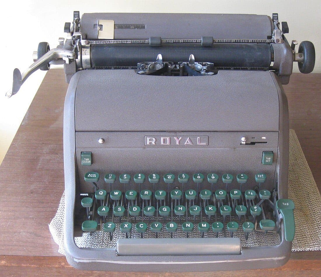 1950s Royal desk typewriter, grey with green keys